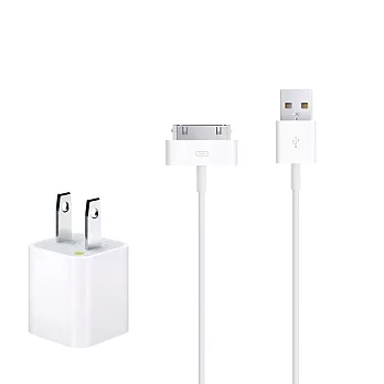 Apple iPhone/iPad 原廠5W USB 旅行充電器+30 pin 對 USB 連接線組(1公尺) (密封袋裝-台灣電檢)單色