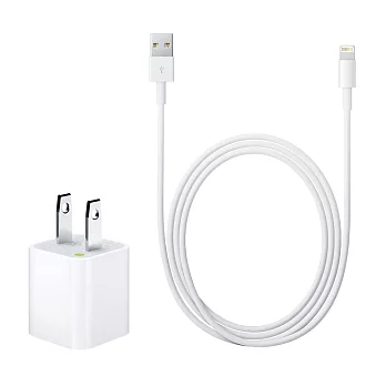 Apple iPhone/iPad 原廠5W USB 旅行充電器+Lightning 對 USB 連接線組(1公尺) (綠標-台灣電檢)單色