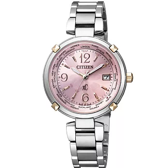 CITIZEN XC 優雅樂聲共鳴時尚電波女性腕錶-粉紅-EC1044-55W