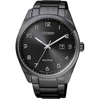 CITIZEN 光動能 標準紳士風格時尚優質腕錶-全黑-BM7325-83E