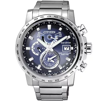 CITIZEN Eco-Drive 極地暮光時尚電波優質男性腕錶-藍面-AT9070-51L