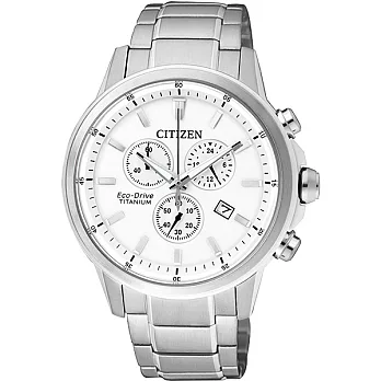 CITIZEN Eco-Drive 商務人士鈦金屬優質計時休閒腕錶-白-AT2340-81A