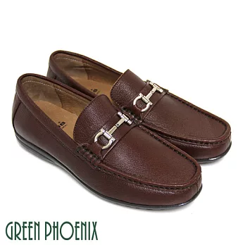 ◤Green Phoenix◥穩重經典一字金屬手縫全真皮平底休閒男鞋40棕色