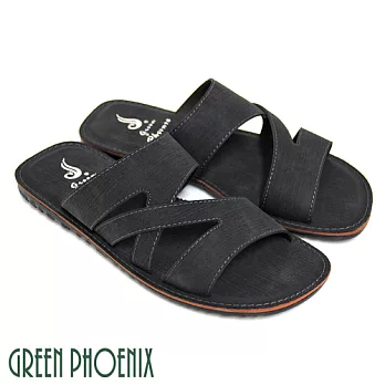 ◤Green Phoenix◥個性交叉舒適休閒男拖鞋39黑色