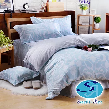 【Saebi-Rer-藍海風情】台灣製活性柔絲絨加大六件式床罩組