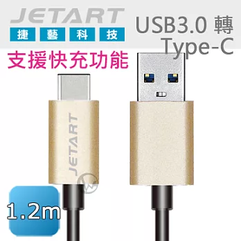 JetArt 捷藝 鋁合金 快充支援 USB3.0 A/公 轉 Type-C 傳輸線 1.2m (CAC2300)