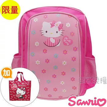 【Hello Kitty凱蒂貓】書包+提袋-花漾減壓護背款(粉色)粉色