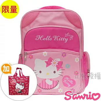 【Hello Kitty凱蒂貓】書包+提袋-花漾高級雙層後背款(粉色)粉色