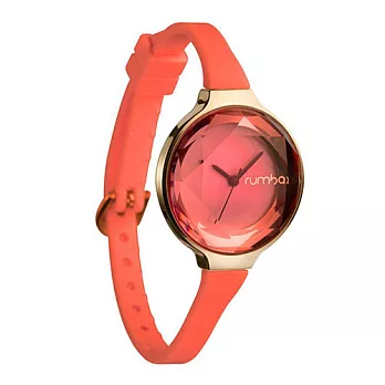 Rumba Time 寶石水晶系列 玫瑰金錶框/30mm珊瑚紅