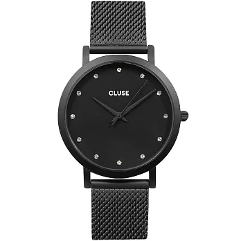 CLUSE PAVANE水晶黑色系列 黑錶盤/黑色金屬錶帶38mm
