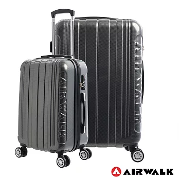 AIRWALK LUGGAGE - 品牌系列碳纖直紋20+24吋 兩箱組拉鍊行李箱 - 洗鍊黑20吋洗鍊黑