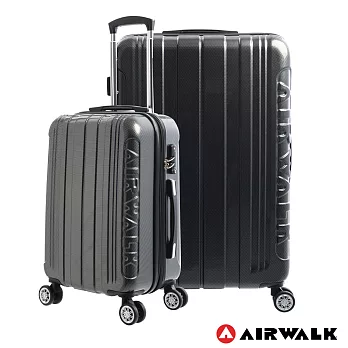 AIRWALK LUGGAGE - 品牌系列碳纖直紋20+28吋 兩箱組拉鍊行李箱 - 洗鍊黑20吋洗鍊黑