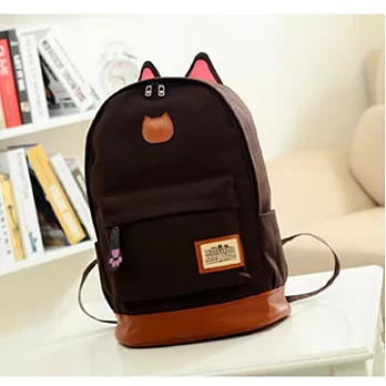 【L.Elegant】貓咪造型帆布學生雙肩後背包(共二色)咖啡色