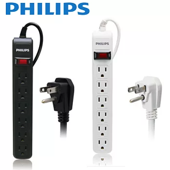 【PHILIPS 飛利浦 】過載防護型 1開6插3孔電源延長線 (1.8M) SPB1561 _黑色