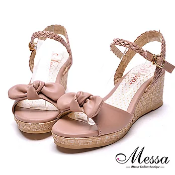 【Messa米莎專櫃女鞋】MIT可愛風蝴蝶造型繫踝楔型涼鞋36粉紅色