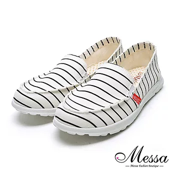 【Messa米莎專櫃女鞋】MIT條紋麻布拼接造型休閒鞋40白色