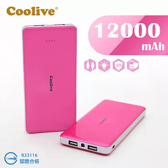 Coolive 『酷派天使』 12000mAh 行動電源洋紅
