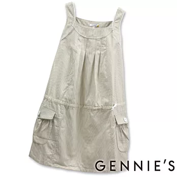 【Gennies奇妮】簡約細條紋口袋春夏孕婦背心洋裝