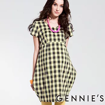 【Gennies奇妮】粉嫩馬卡龍格紋春夏孕婦洋裝