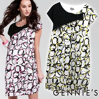 【Gennies奇妮】圓圈幾何拼接春夏孕婦洋裝-黃