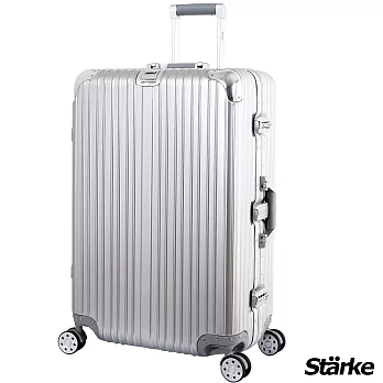 【STARKE】德國設計28吋 PC+ABS 鏡面鋁框硬殼行李箱 銀色