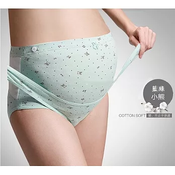 孕婦純棉雙層立體可調節托腹帶高腰內褲/腰部調節扣/托腹帶/高腰/可調節托腹XL小熊藍綠