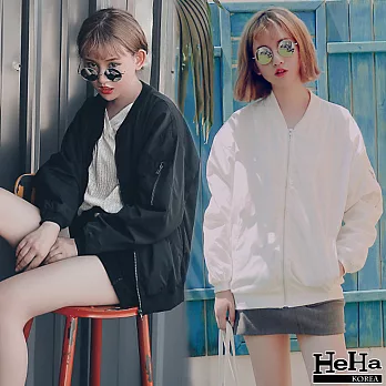 外套 寬鬆BF棒球拉鍊夾克 二色-HeHa-S（黑色）