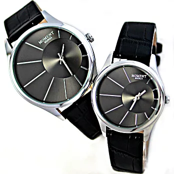 MOMENT 8029 璀璨偏心放射紋男錶/女錶 -銀框黑面(男錶)