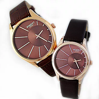 MOMENT 8029 璀璨偏心放射紋男錶/女錶-玫框咖面(男錶)