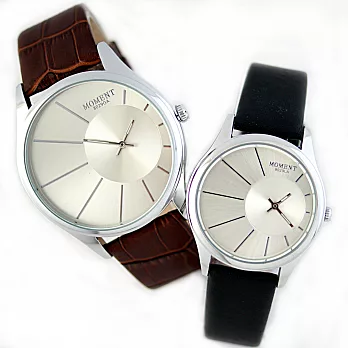 MOMENT 8029 璀璨偏心放射紋男錶/女錶-銀框白面(男錶)