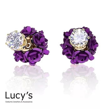 Lucy’s 薔薇單鑽前後扣立體設計耳環耳環紫薔薇