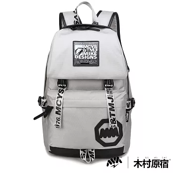 木村原宿MM-經典方塊LOGO日系潮流後背包-銀灰銀灰