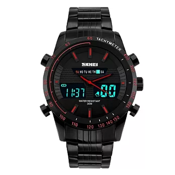 SKMEI 時刻美 1131 時尚雙顯夜光多功能防水計時運動錶- 紅
