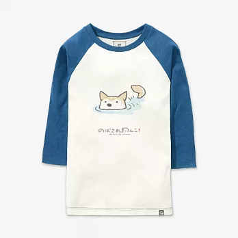 【Fandora】柴犬是游泳高手-男女款-M米白/牛仔藍袖