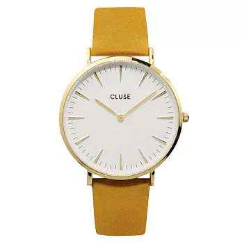 CLUSE荷蘭精品手錶 波西米亞金色系列 白錶盤/芥末黃皮革錶帶38mm