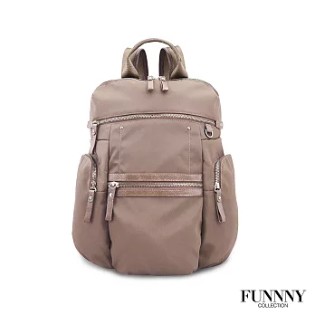 FUNNNY 日本同步 真皮x尼龍系列後背包 渡邊 佳子 奶茶