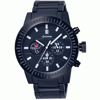 【LICORNE 力抗錶】 黑蝙蝠中隊系列限量時尚計時三眼手錶 (黑 LI042MBBI)