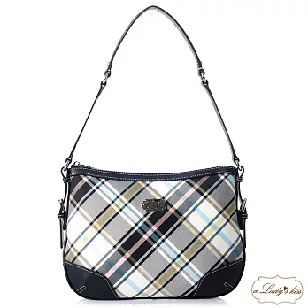 英倫騎士風滾邊肩背二用包(清新藍格)