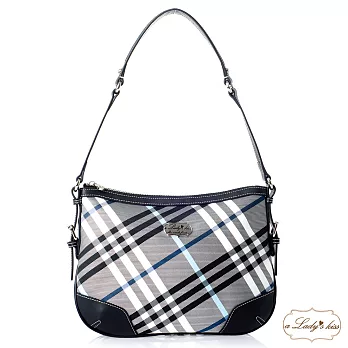 英倫騎士風滾邊肩背二用包(藍灰)