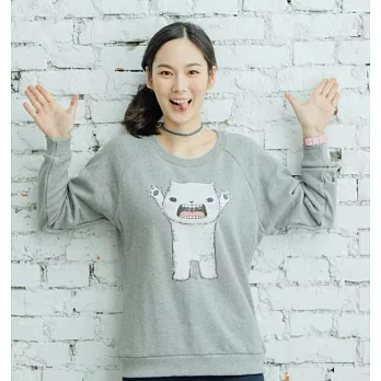 長袖厚棉上衣【Fandora】大白貓怪獸-男女款-S麻灰