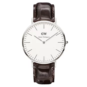 DW Daniel Wellington 時尚潮流皮革腕錶-銀框/40mm(0211DW)