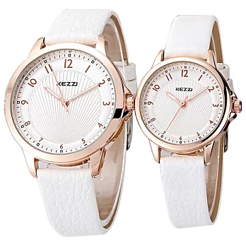 KEZZI 珂紫 K-1164 典雅數字設計精緻情侶對錶 - 玫框白帶(小型)