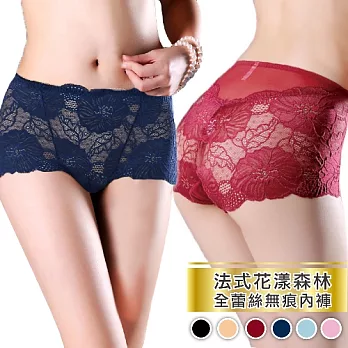 HelloBeauty法式花漾森林全蕾絲無痕內褲L神秘黑