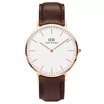 DW Daniel Wellington 時尚深咖啡皮革腕錶-金框/40mm(0109DW)