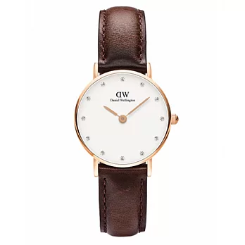 DW Daniel Wellington 施華洛世奇水晶咖啡色皮革腕錶-金框/26mm(0903DW)