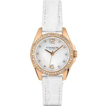 【COACH】金色晶鑽白色皮帶女錶(14502102)