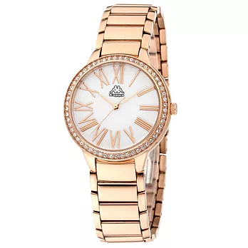 Kappa 閃耀羅馬不鏽鋼時尚腕錶-白x玫瑰金/35mm白x玫瑰金