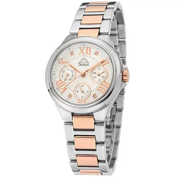 Kappa 羅馬三眼不鏽鋼時尚腕錶-銀x玫瑰金/33mm銀x玫瑰金