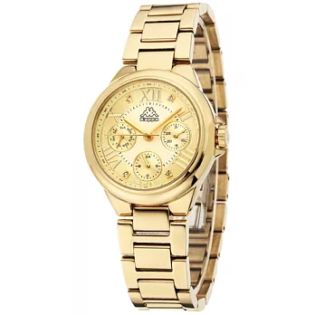 Kappa 羅馬三眼不鏽鋼時尚腕錶-金/33mm金