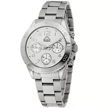 Kappa 獨特三眼不鏽鋼時尚腕錶-銀/40mm銀